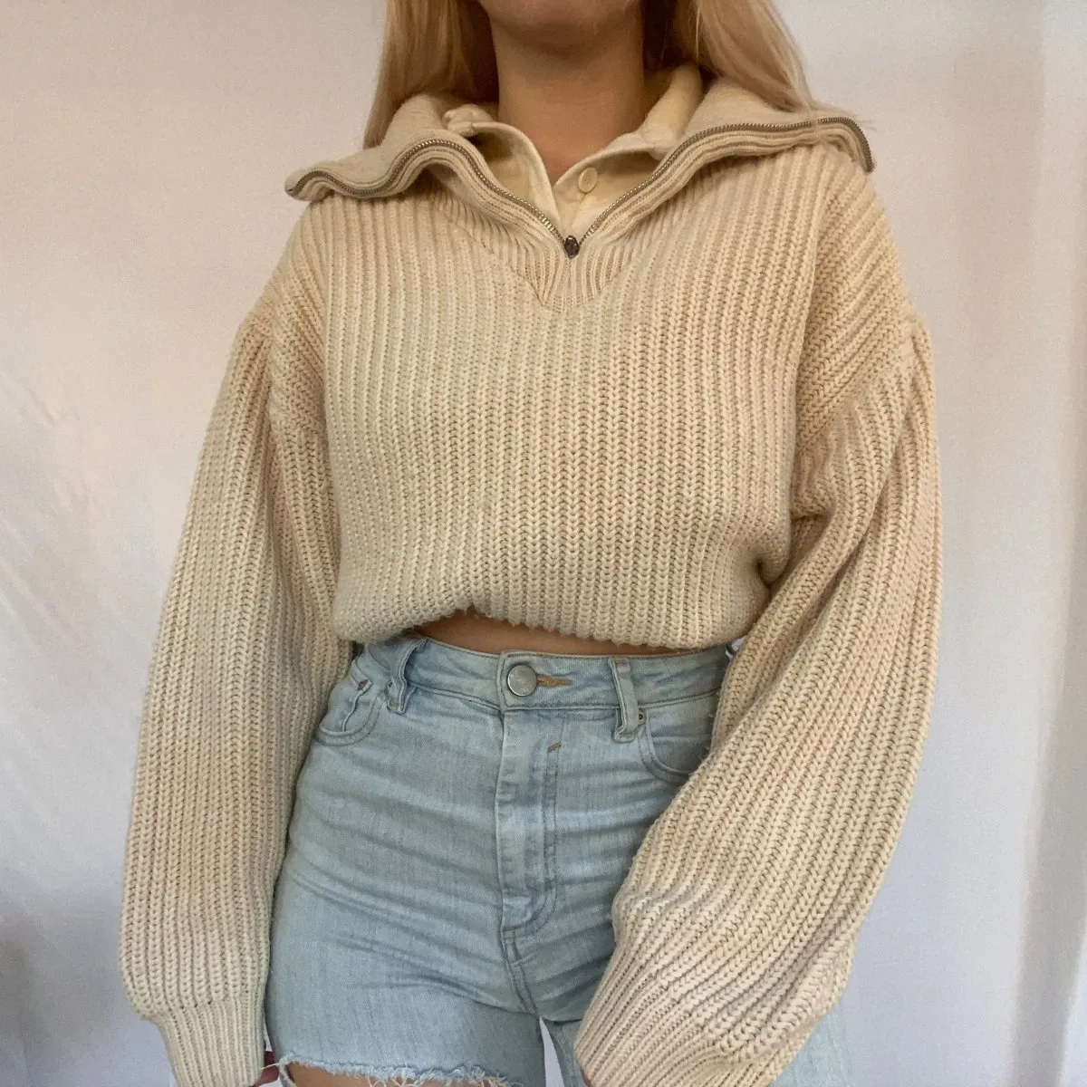 Chunky White Quarter-Zip