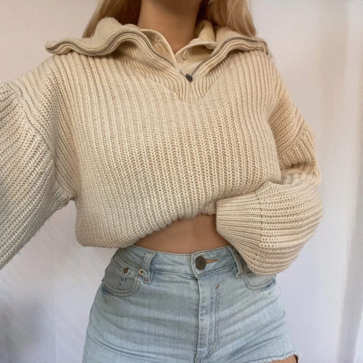 Chunky White Quarter-Zip