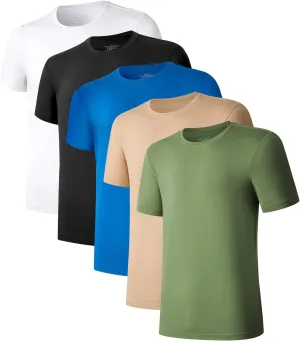 COLORFULLEAF Men's Undershirts Bamboo Rayon Short Sleeve Crewneck/V-Neck Tees Slim-fit T-Shirts 3 or 5 Pack