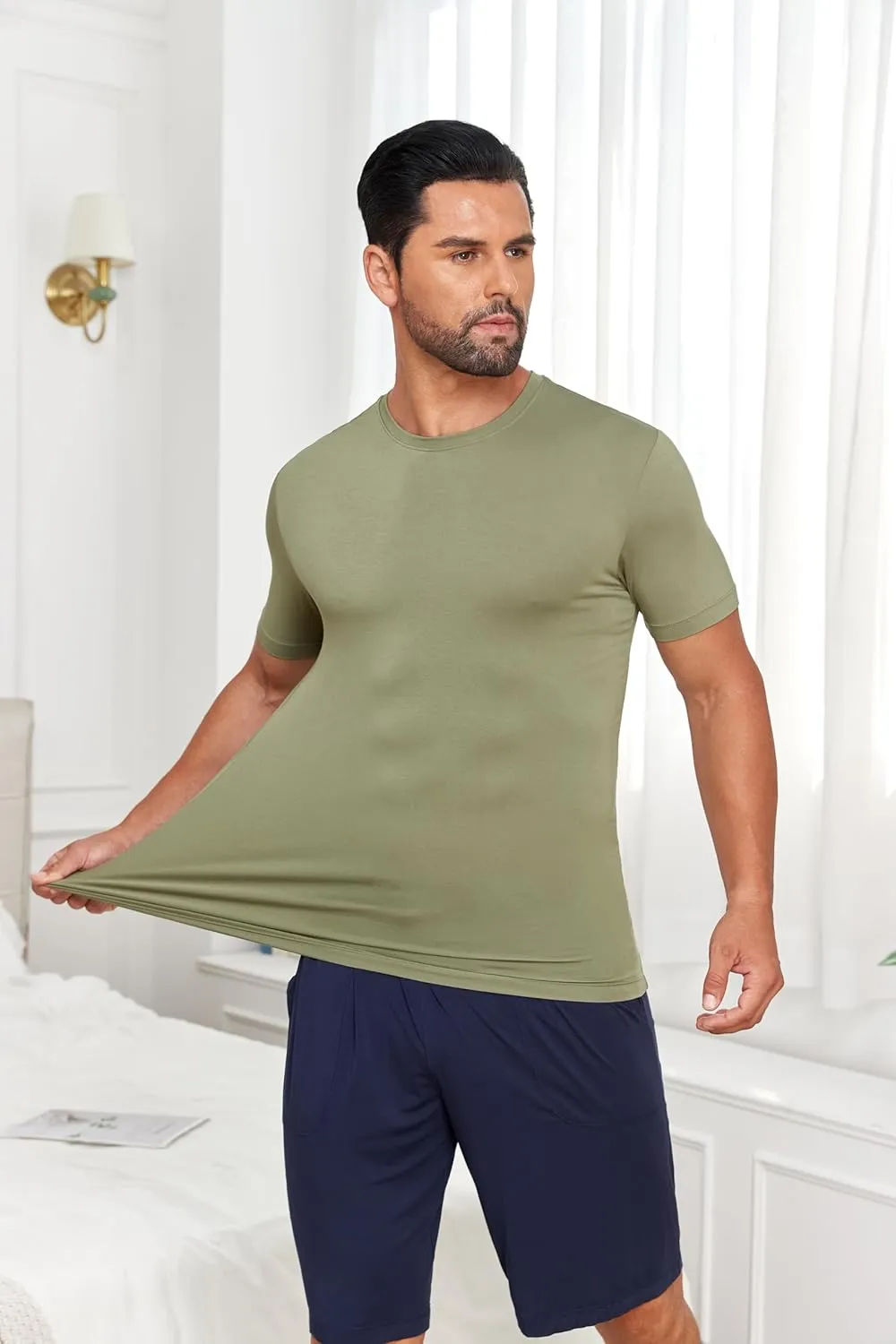 COLORFULLEAF Men's Undershirts Bamboo Rayon Short Sleeve Crewneck/V-Neck Tees Slim-fit T-Shirts 3 or 5 Pack