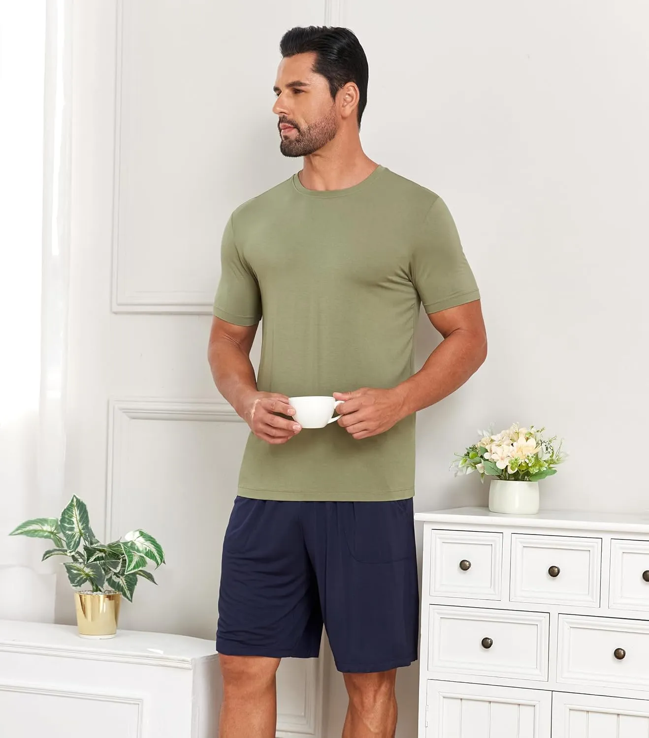COLORFULLEAF Men's Undershirts Bamboo Rayon Short Sleeve Crewneck/V-Neck Tees Slim-fit T-Shirts 3 or 5 Pack
