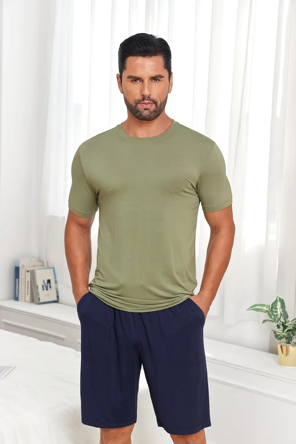 COLORFULLEAF Men's Undershirts Bamboo Rayon Short Sleeve Crewneck/V-Neck Tees Slim-fit T-Shirts 3 or 5 Pack