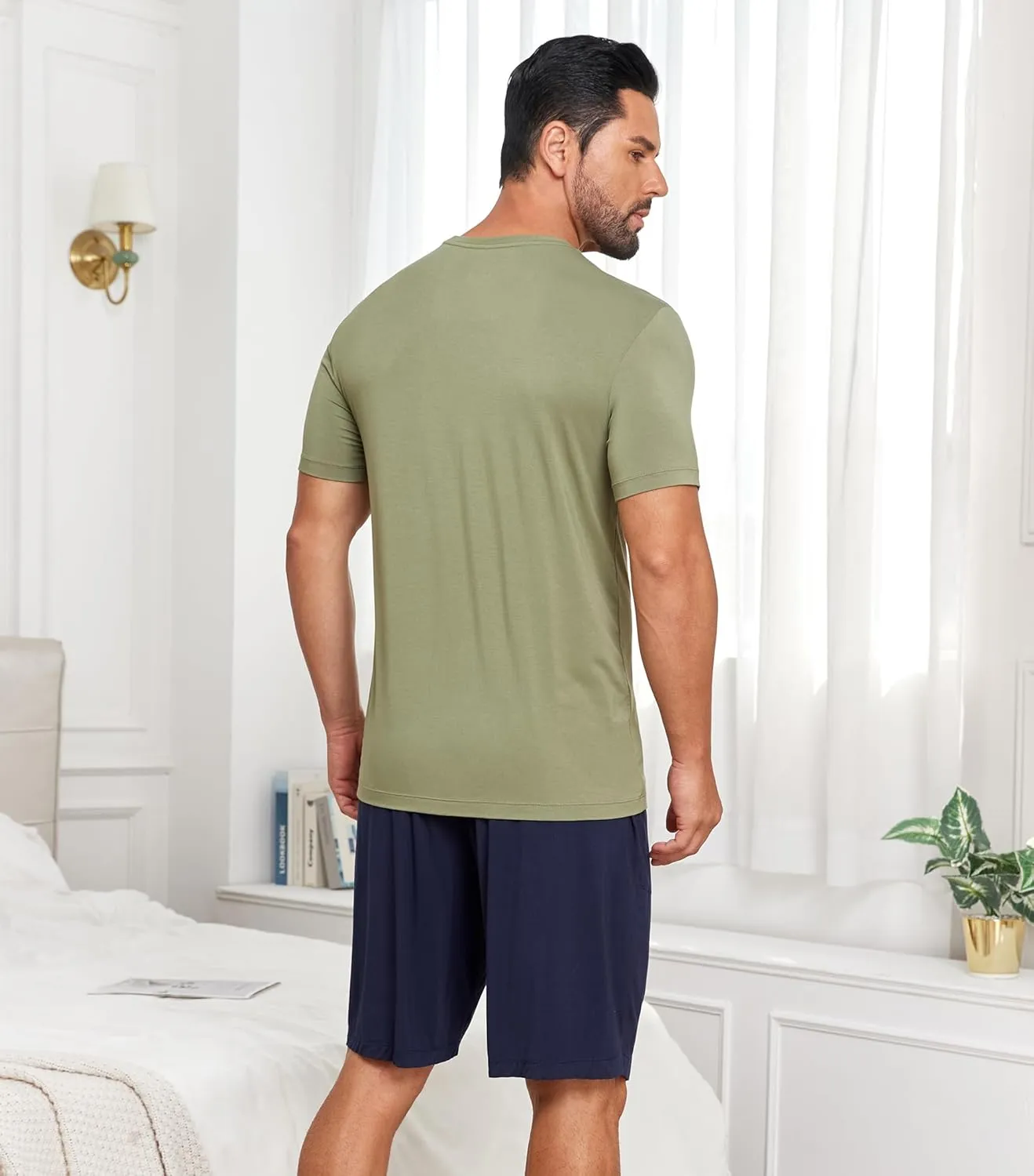 COLORFULLEAF Men's Undershirts Bamboo Rayon Short Sleeve Crewneck/V-Neck Tees Slim-fit T-Shirts 3 or 5 Pack
