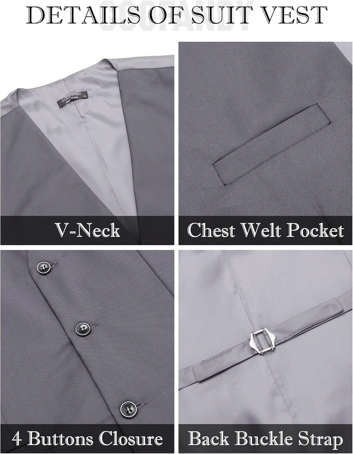 COOFANDY Men's Suits 3 Piece Slim Fit Set Two Button Suit Jacket Vest Pants for Business, Wedding, Party