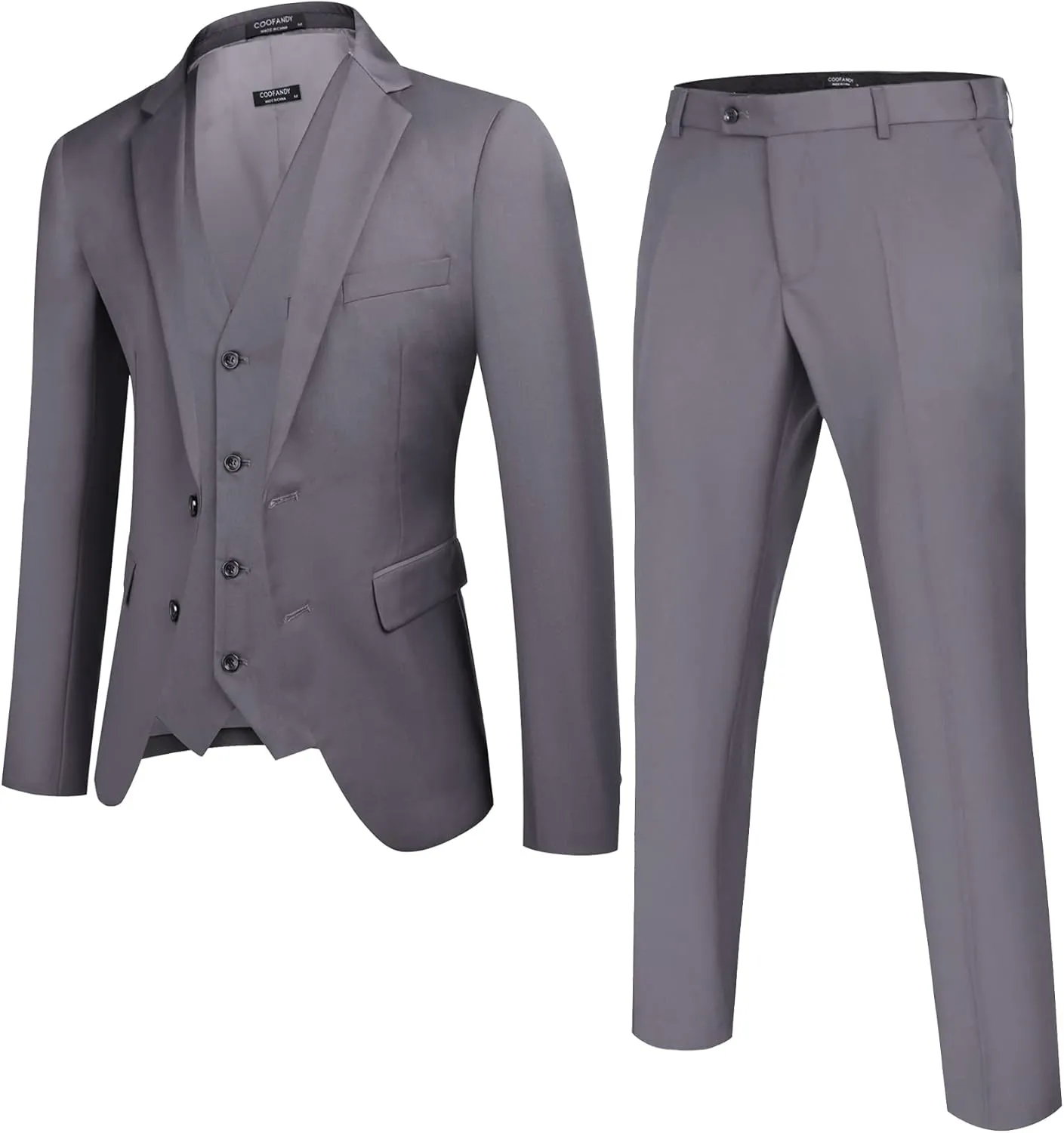 COOFANDY Men's Suits 3 Piece Slim Fit Set Two Button Suit Jacket Vest Pants for Business, Wedding, Party