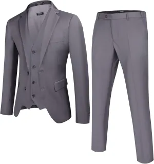 COOFANDY Men's Suits 3 Piece Slim Fit Set Two Button Suit Jacket Vest Pants for Business, Wedding, Party