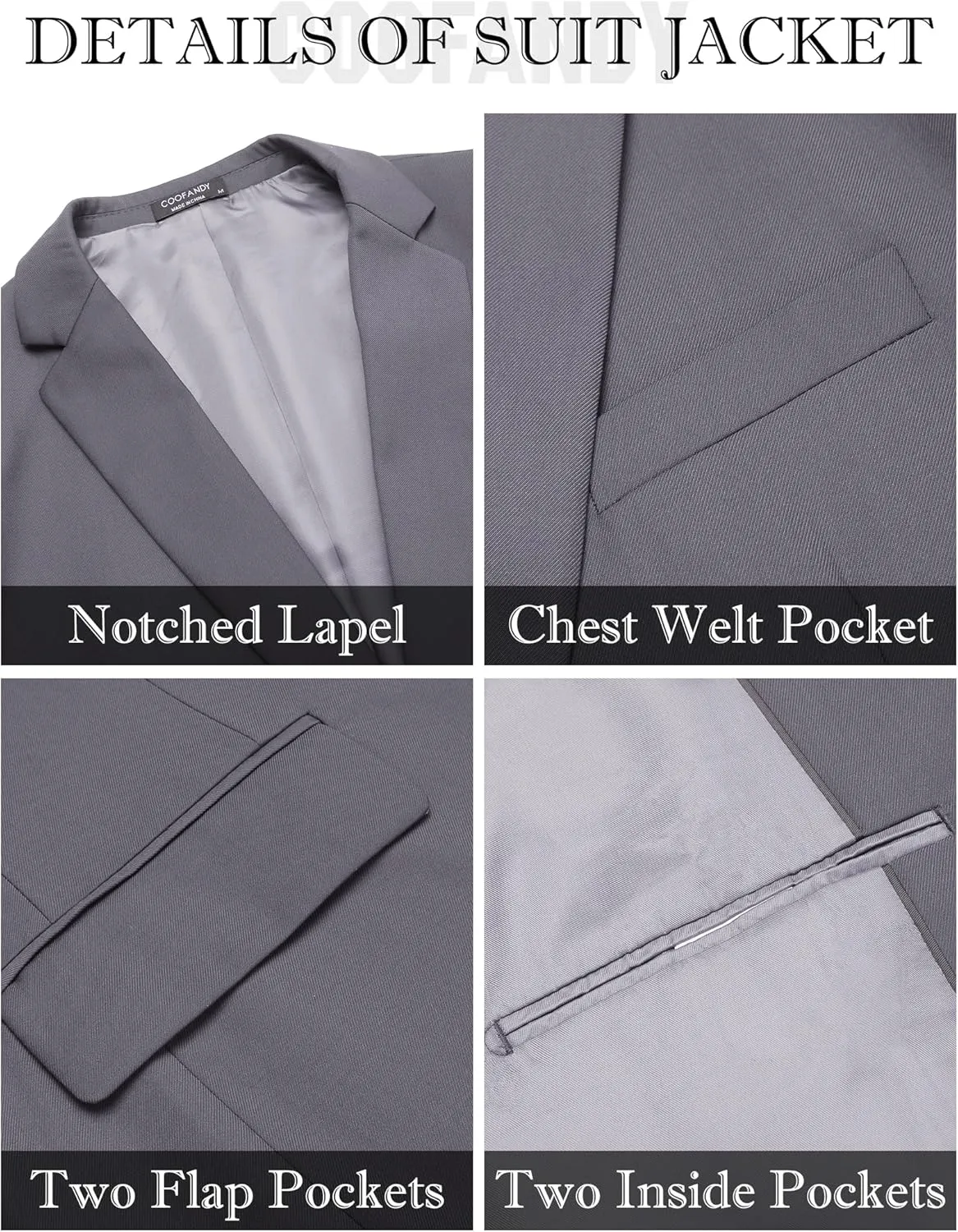 COOFANDY Men's Suits 3 Piece Slim Fit Set Two Button Suit Jacket Vest Pants for Business, Wedding, Party