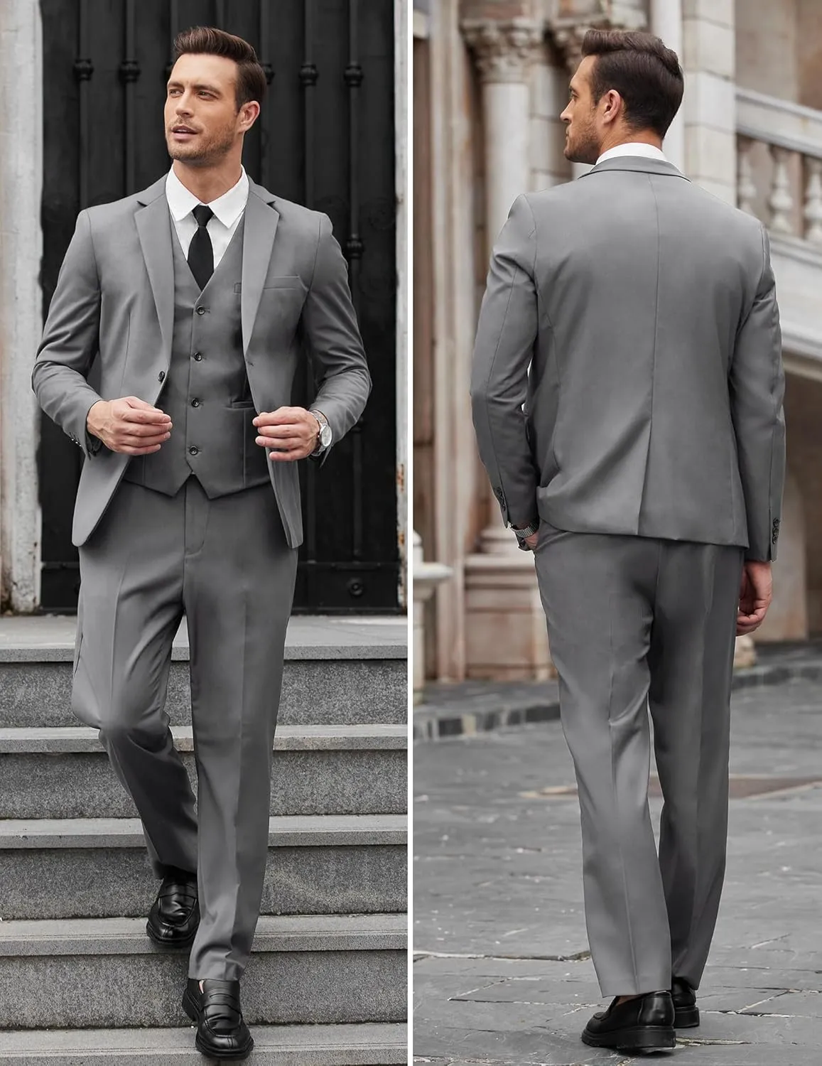 COOFANDY Men's Suits 3 Piece Slim Fit Set Two Button Suit Jacket Vest Pants for Business, Wedding, Party