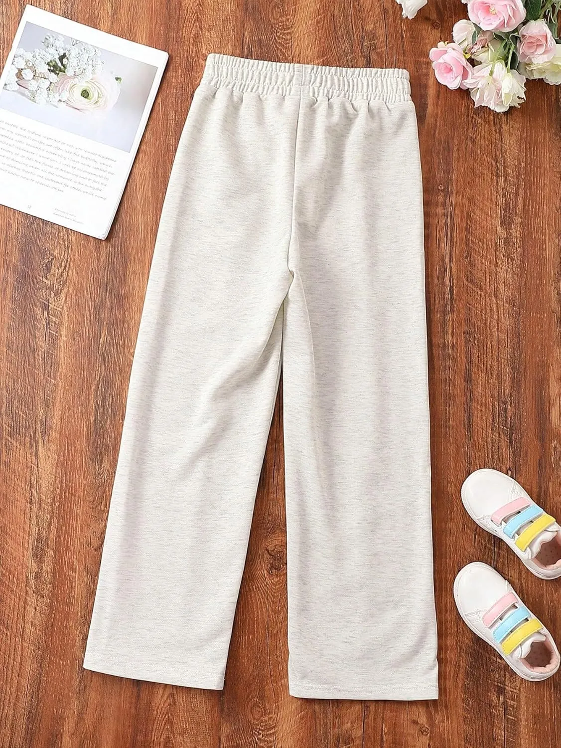 COZYEASE Girls' Wide Leg Sweatpants High Elastic Waist Pants Drawstring Casual Straight Leg Jogger Swearpants with Pocket