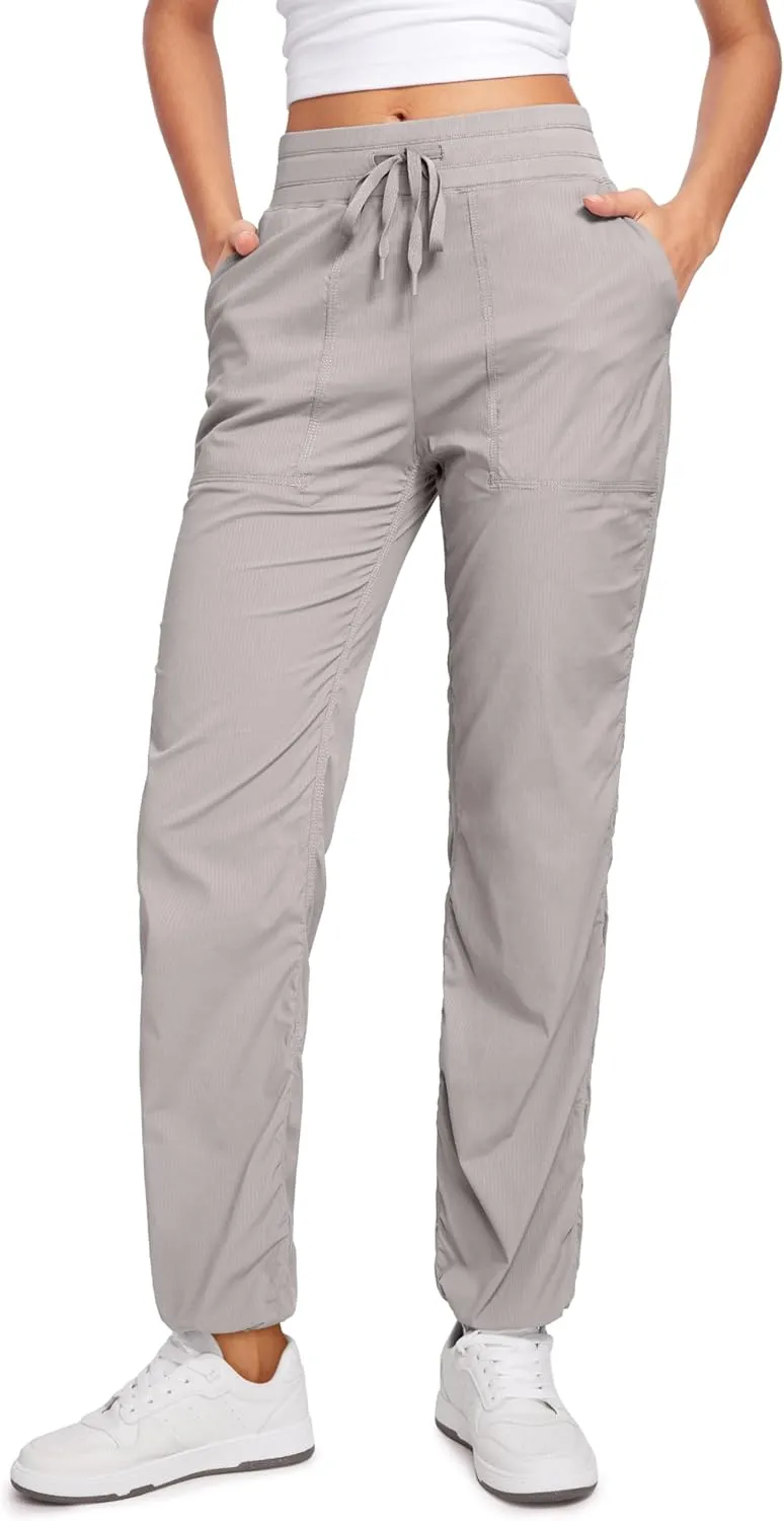 CRZ YOGA Lightweight Straight Leg Workout Pants for Women Casual Ruched Work Gym Athletic Joggers with Pockets