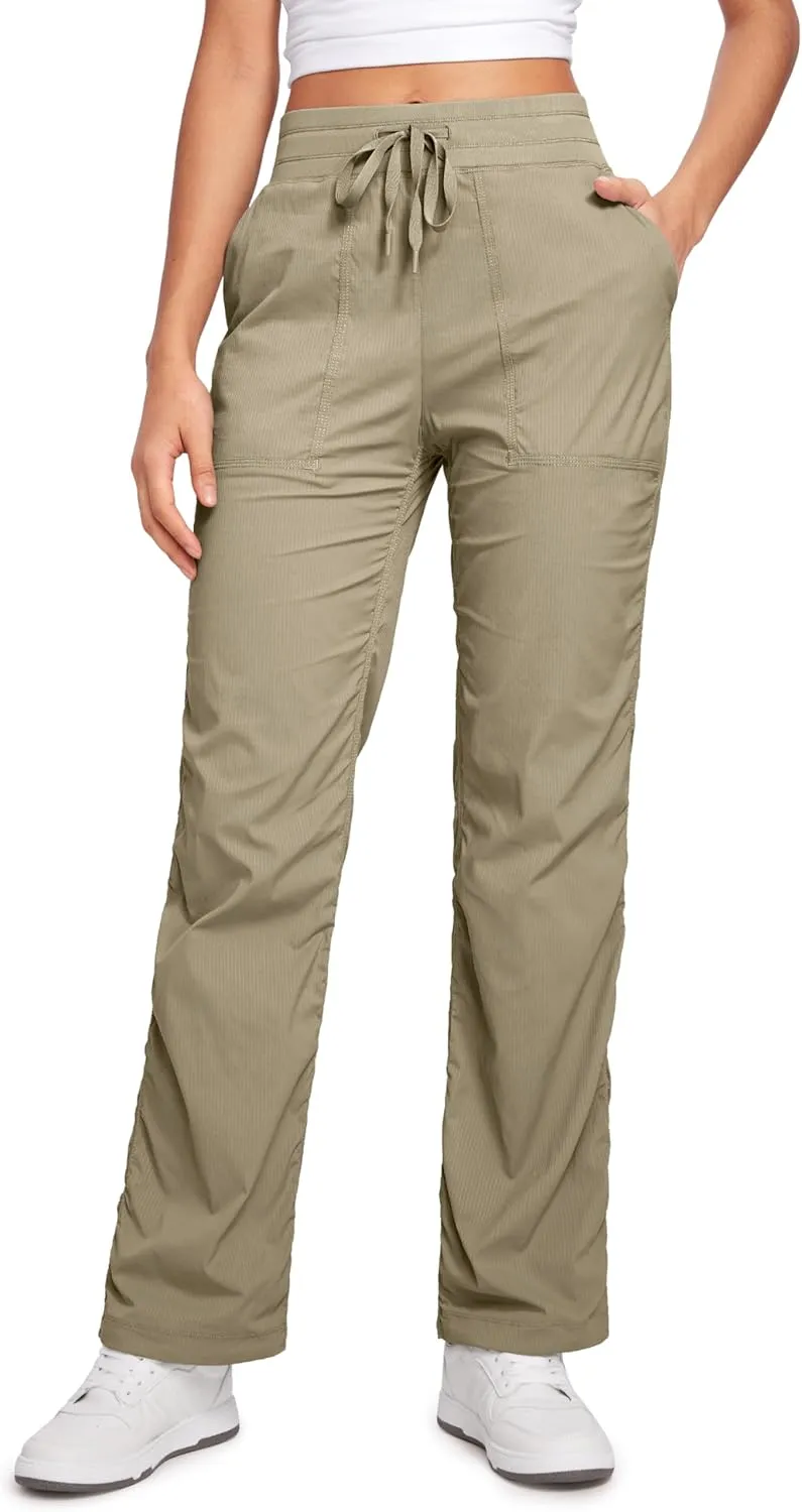 CRZ YOGA Lightweight Straight Leg Workout Pants for Women Casual Ruched Work Gym Athletic Joggers with Pockets