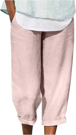 DASAYO Linen Pants Linen Elastic Waist Casaul Loose Fit Trousers Ladies Beach Pants with Pockets Summer Outfits Fashion 2025