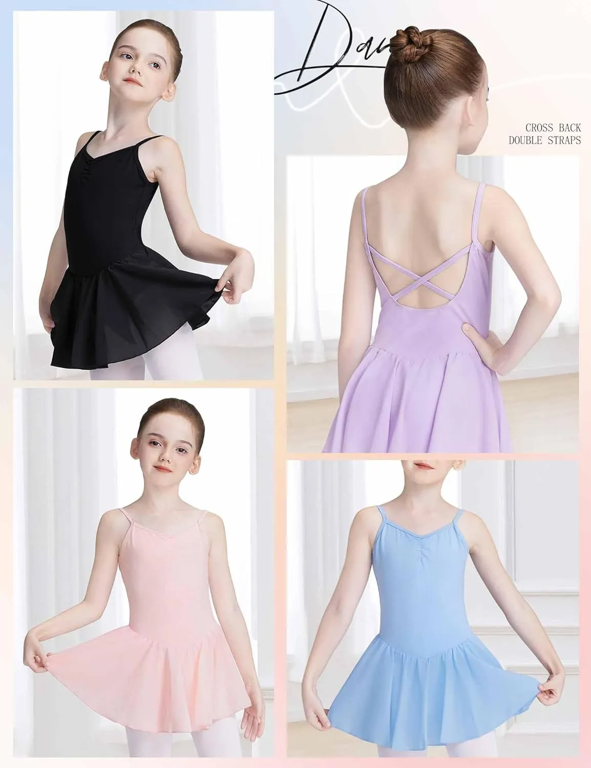 Daydance Skirted Leotards Girls Short Sleeve Leotard Dress for Ballet, Dance
