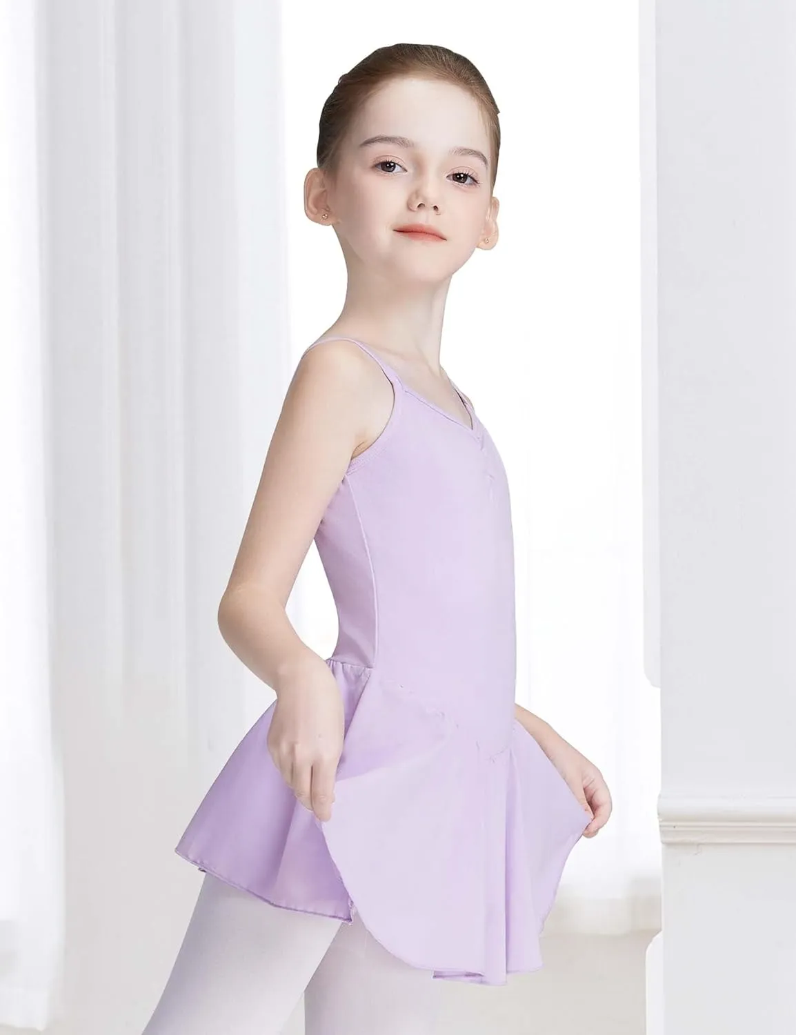 Daydance Skirted Leotards Girls Short Sleeve Leotard Dress for Ballet, Dance