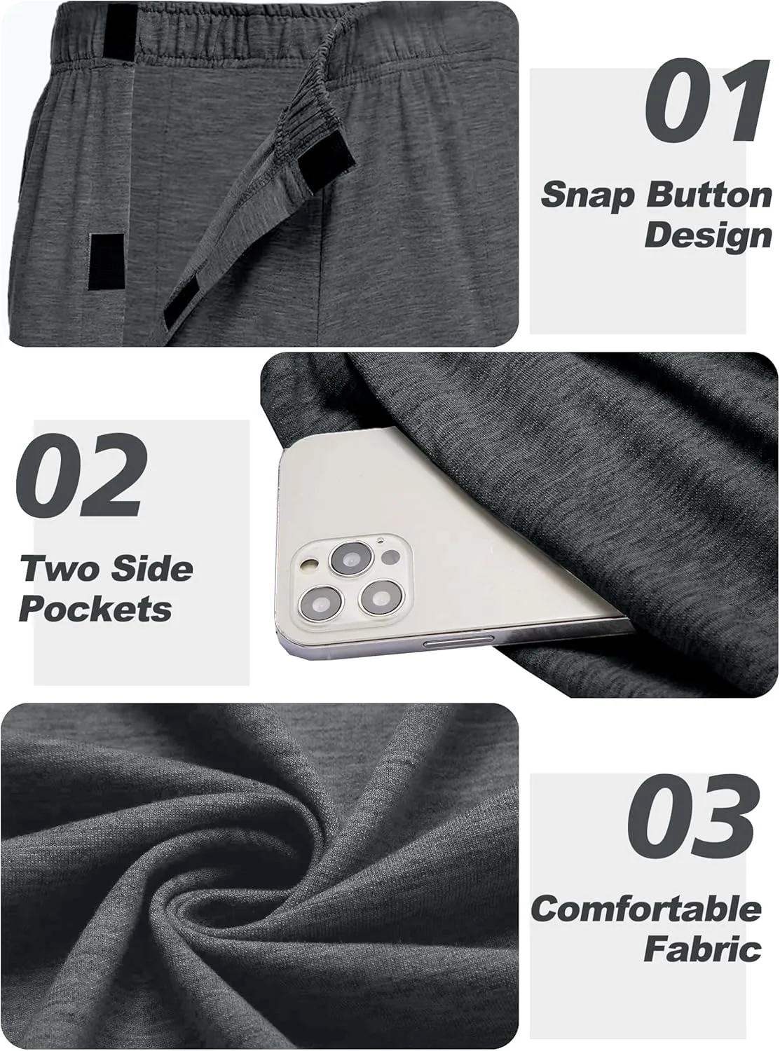 Deyeek Men's Post Surgery Pants Loose Fit Side Snap Tear Away Pants for Men Open Bottom Breakaway Sweatpants with Pockets