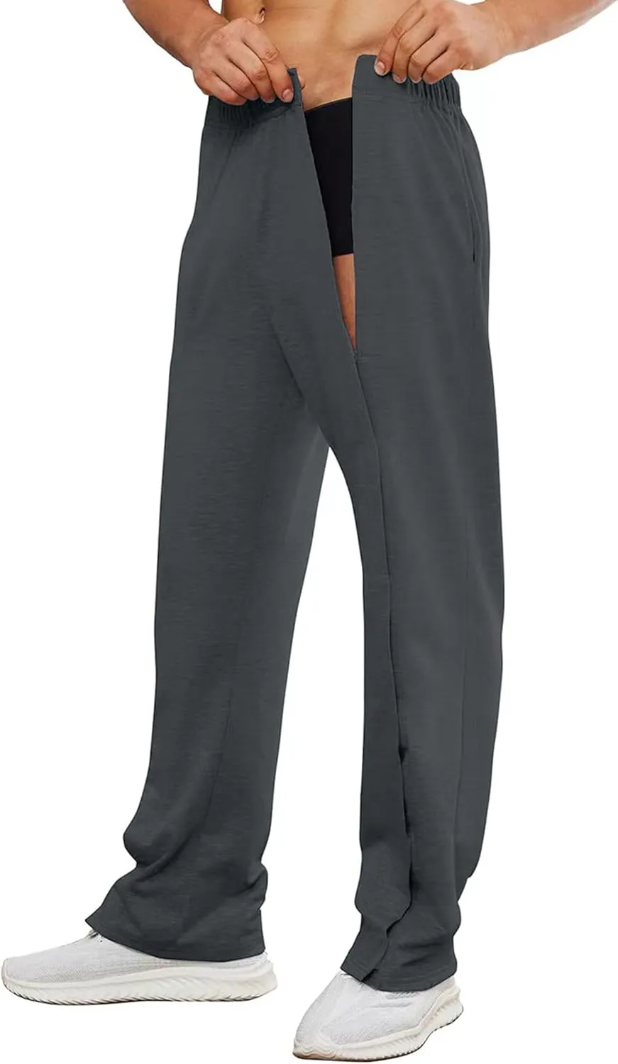 Deyeek Men's Post Surgery Pants Loose Fit Side Snap Tear Away Pants for Men Open Bottom Breakaway Sweatpants with Pockets
