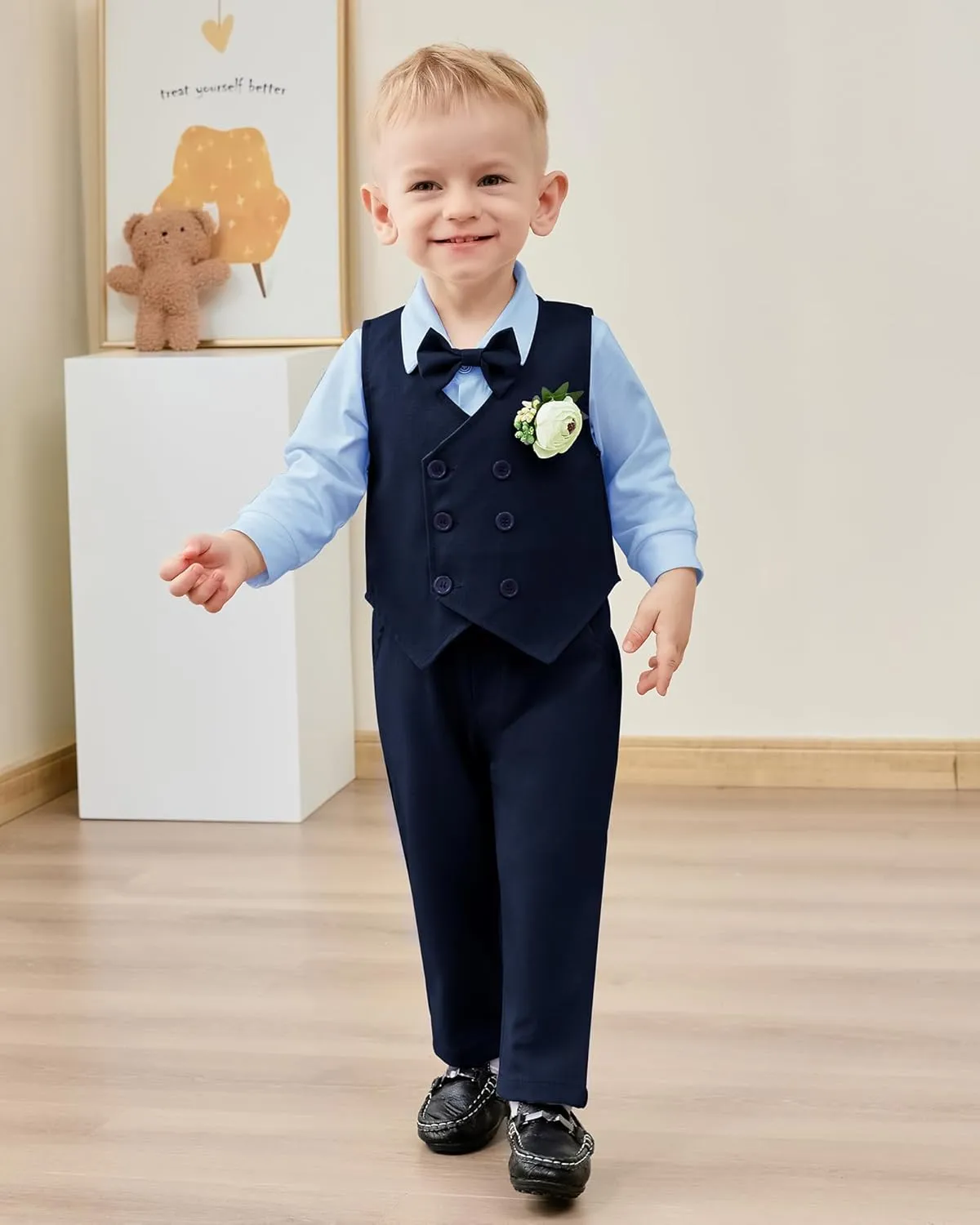 DISAUR Baby Boy Clothes Suits 5PC Infant Gentleman Outfit Dress Shirt Bowtie Vest Corsage Pants Wedding Baby Suit
