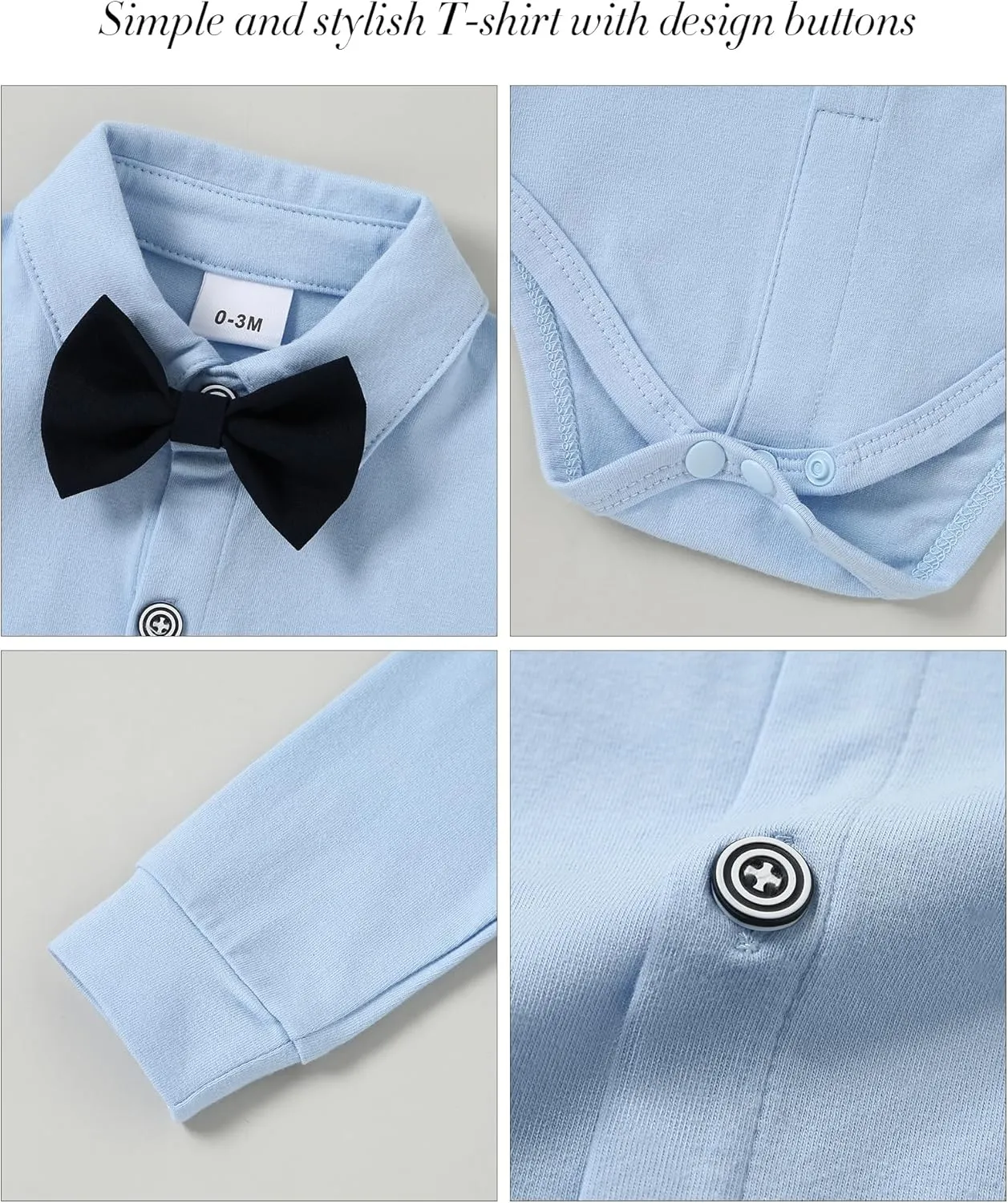DISAUR Baby Boy Clothes Suits 5PC Infant Gentleman Outfit Dress Shirt Bowtie Vest Corsage Pants Wedding Baby Suit