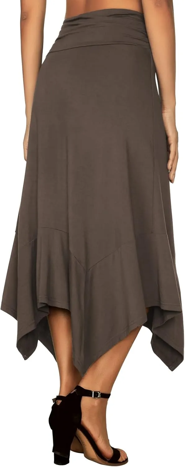 DJT Women's Flowy Handkerchief Hemline Midi Skirt
