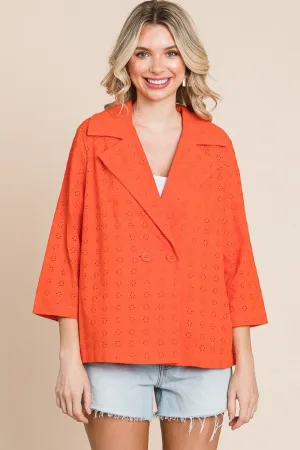 Double Breasted Eyelet Jacket with Pockets