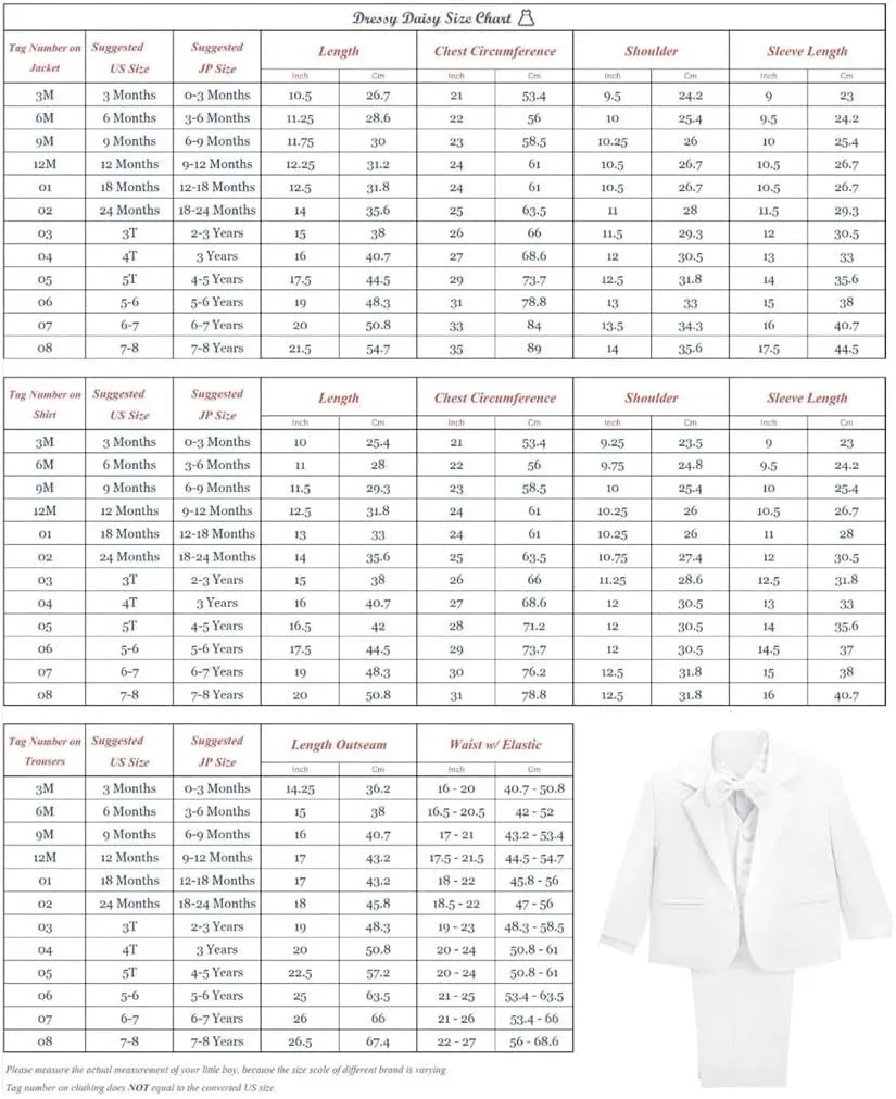 Dressy Daisy Baby Toddler Boy 5 Pcs Set Formal Tuxedo Suits No Tail Wedding Christening Baptism Outfits