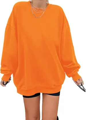 Ebifin Women's Oversized Long Sleeve Sweatshirts Pure Color Round Neck Casual Pullover Shirt