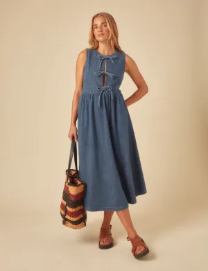 Eden Sleeveless Midi Dress Blue Denim