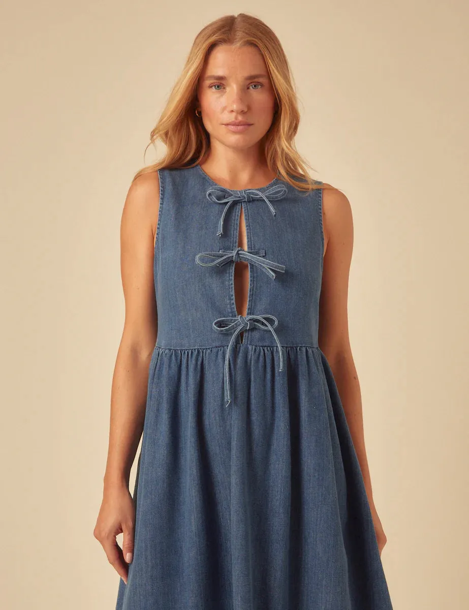 Eden Sleeveless Midi Dress Blue Denim