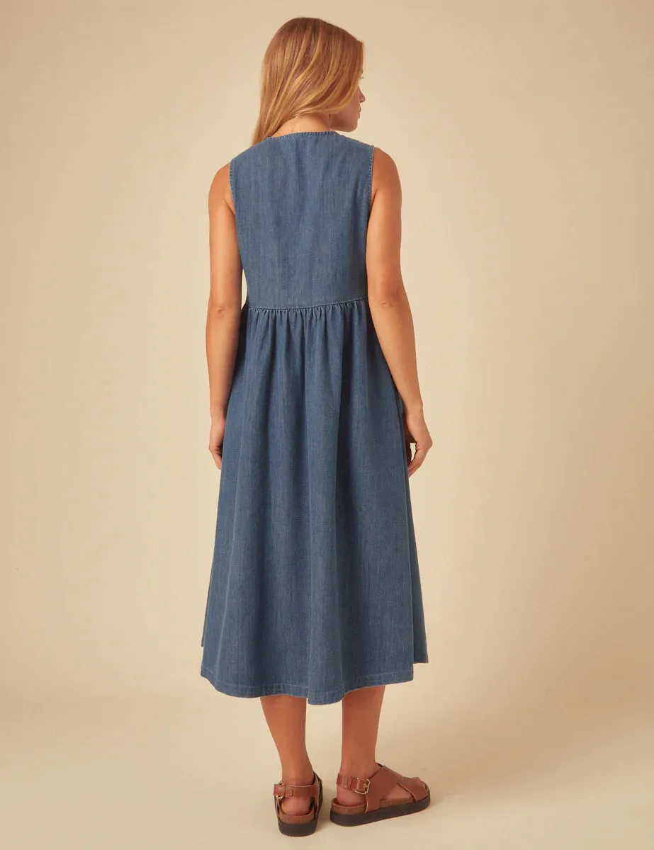 Eden Sleeveless Midi Dress Blue Denim