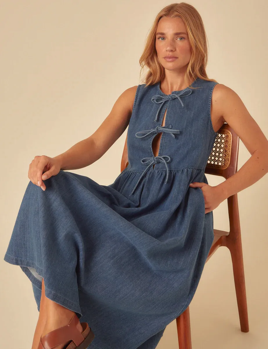 Eden Sleeveless Midi Dress Blue Denim