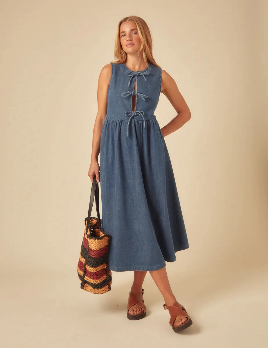 Eden Sleeveless Midi Dress Blue Denim