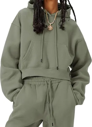 Eisctnd Women Fleece 2 Piece Tracksuits Fall Winter Sweatshirt Jogger Pants Matching Lounge Sets Thick Sweatsuits Pockets