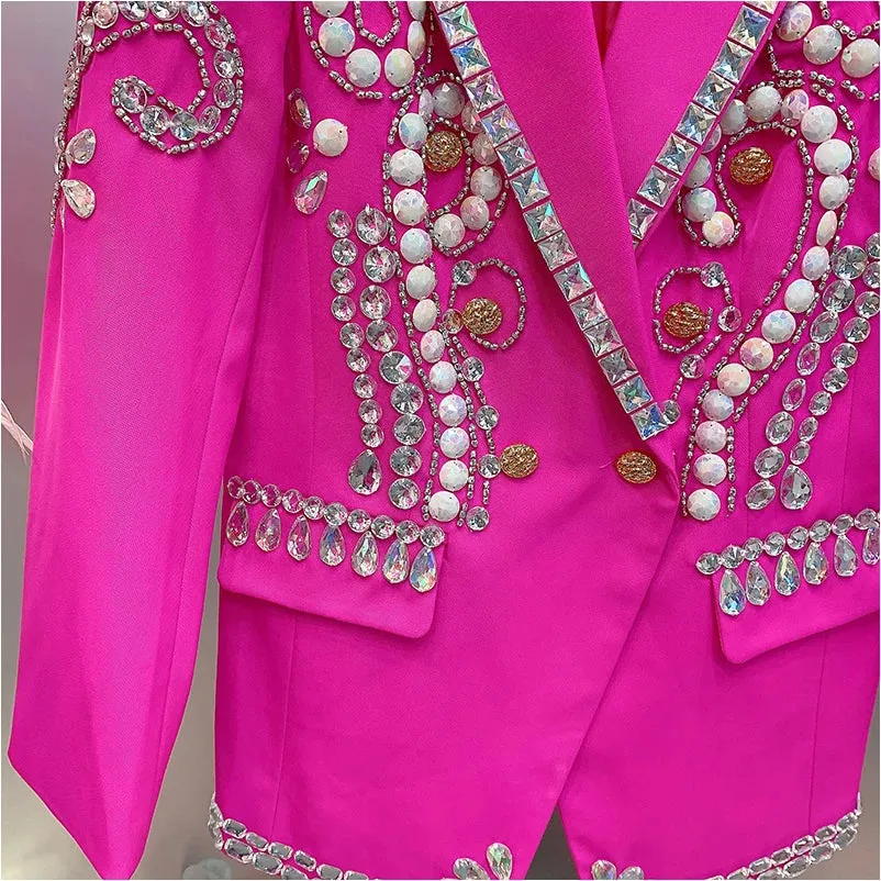 EM Crystals Beading Blazer Pants Sets