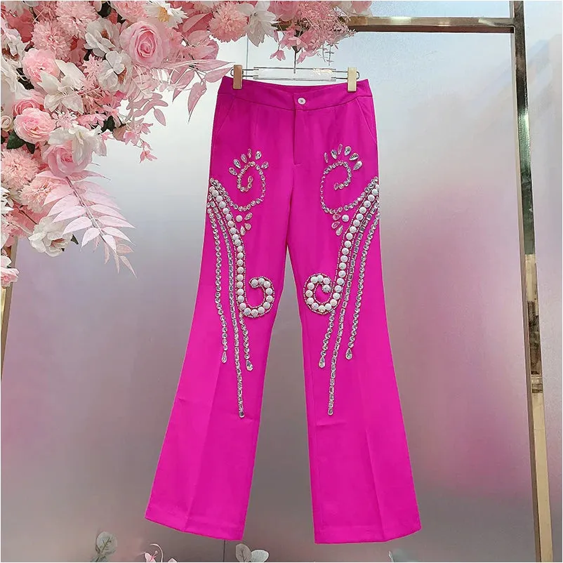 EM Crystals Beading Blazer Pants Sets