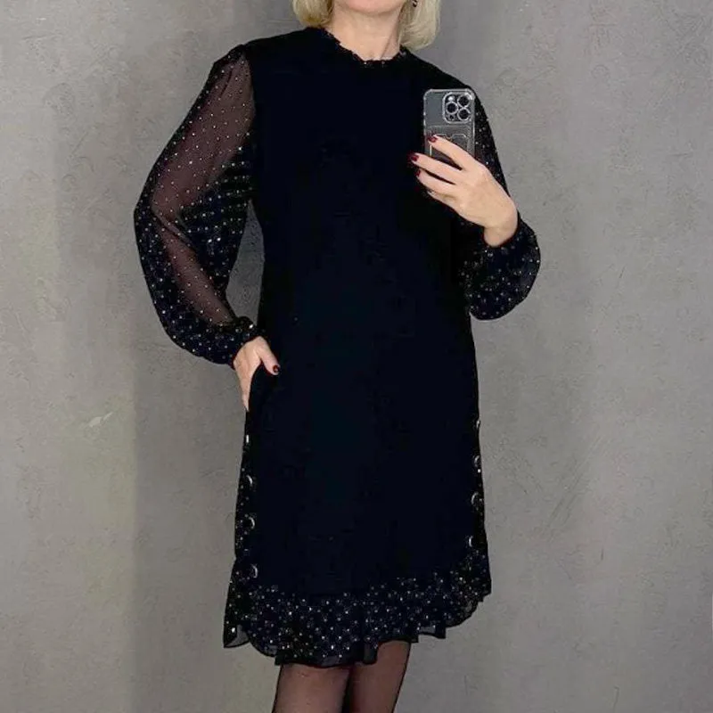 End-of-year clearance sale🎉Women's Round Neck Solid Color Rhinestone Dress