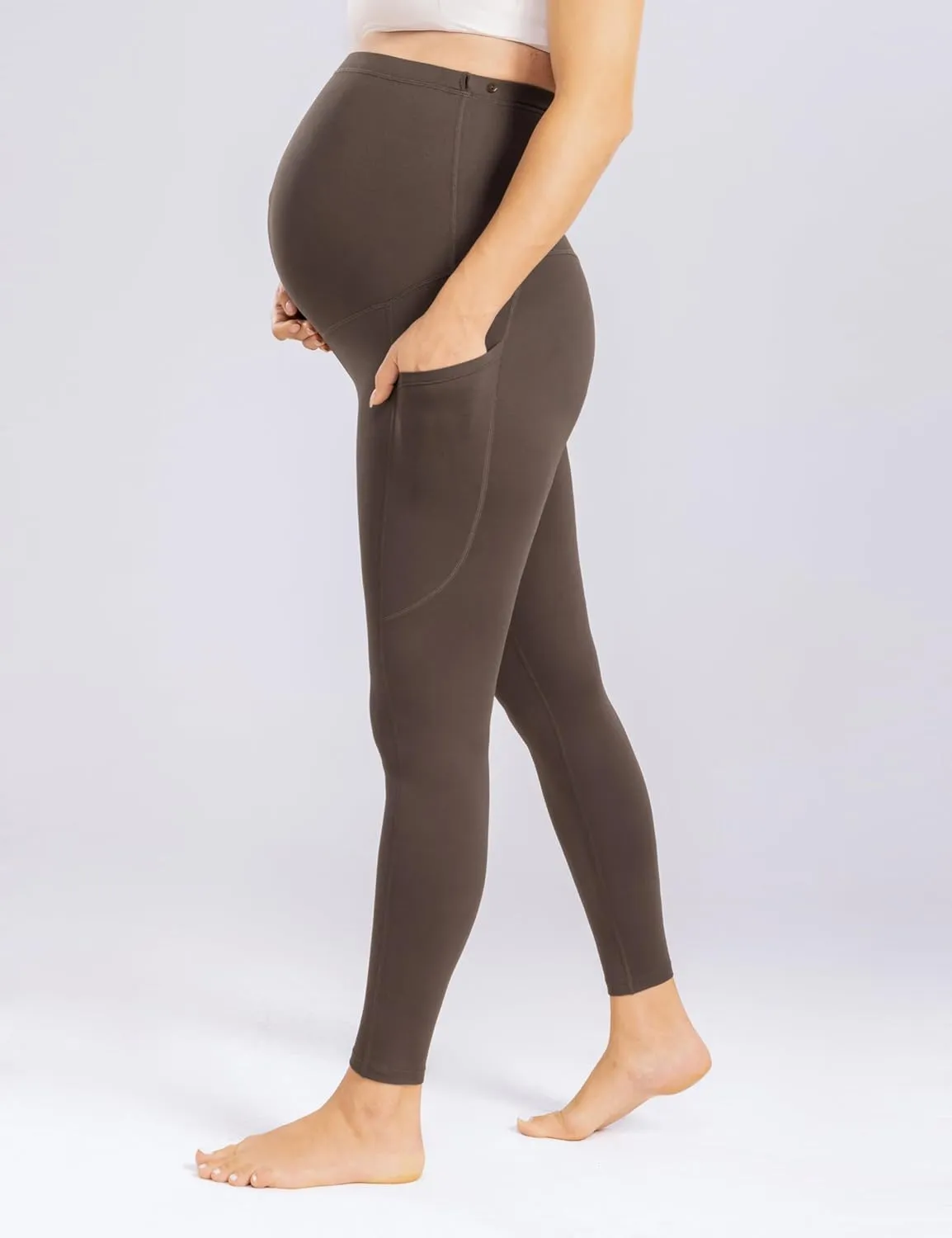 Enerful Women's Maternity Leggings Over The Belly with Pockets Pregnancy Pants Active Wear Workout Yoga Tights