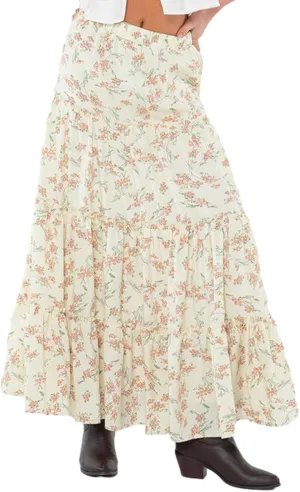 Faretumiya Women Boho Maxi Skirt High Elastic Waist Flowy Pleated Long Skirt Swing Tiered A Line Skirt Bohemian Casual Skirt