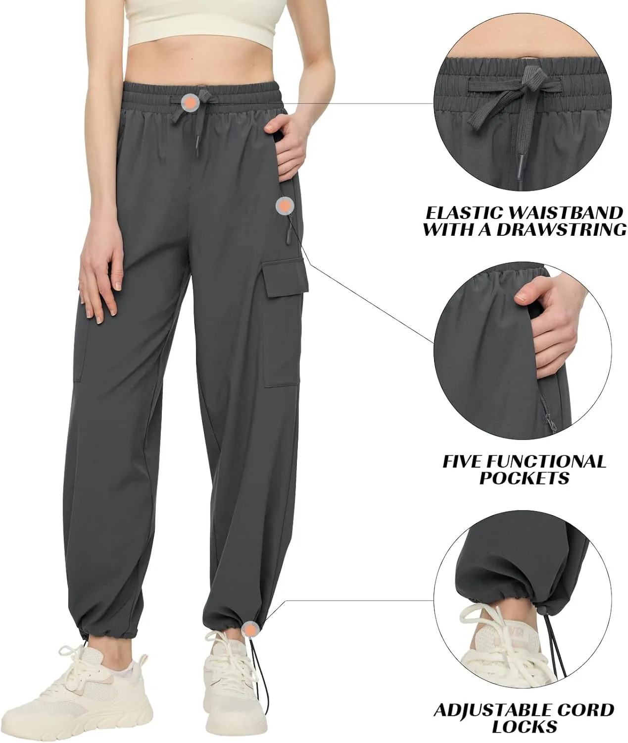 FARUNGS Quick Dry Cargo Pants Lightweight Tactical Hiking Pants with 5 Pockets for Women,Stretchy Waist and Water Resistant