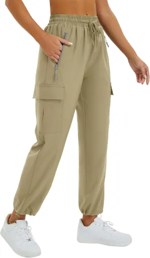FARUNGS Quick Dry Cargo Pants Lightweight Tactical Hiking Pants with 5 Pockets for Women,Stretchy Waist and Water Resistant