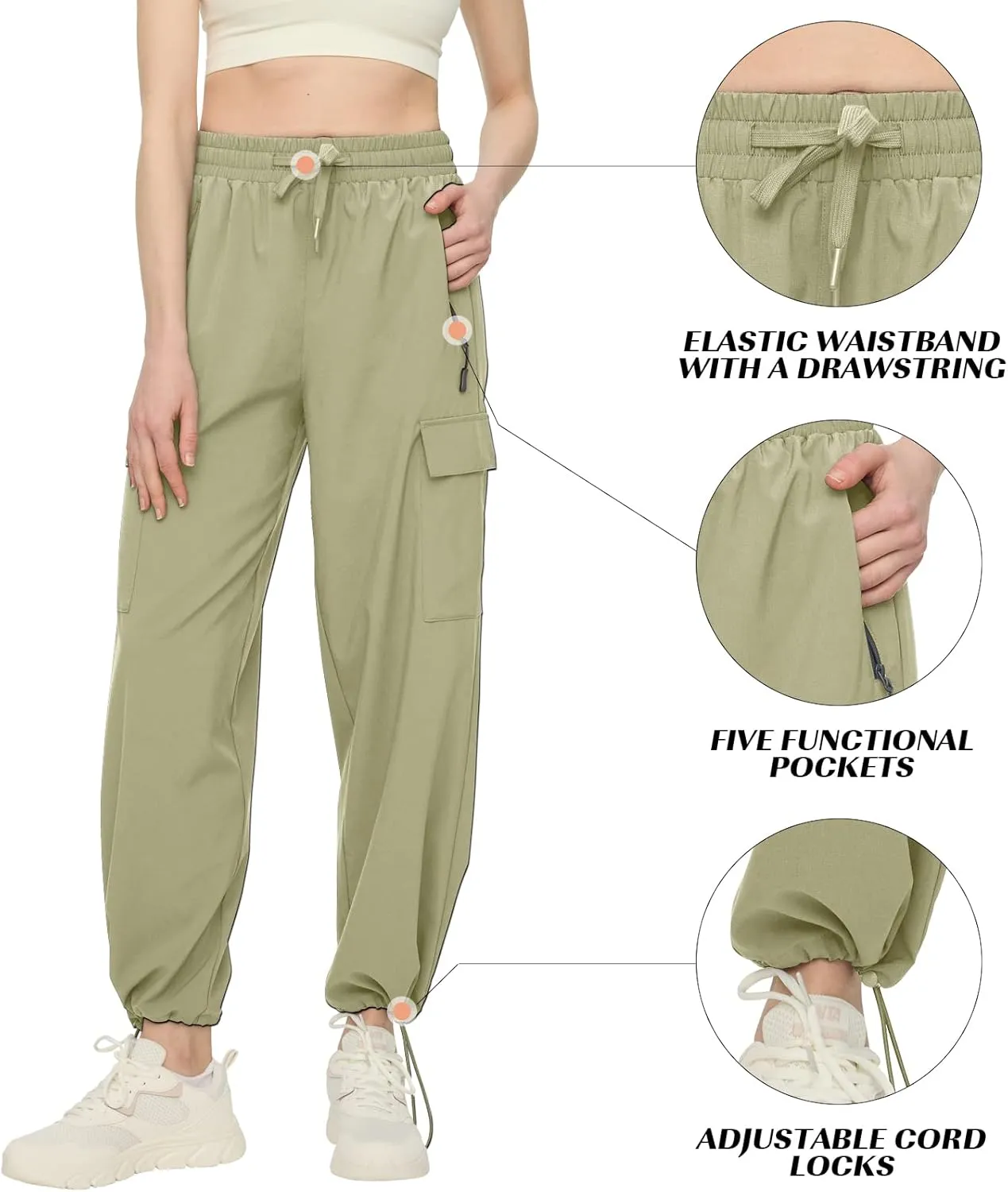 FARUNGS Quick Dry Cargo Pants Lightweight Tactical Hiking Pants with 5 Pockets for Women,Stretchy Waist and Water Resistant