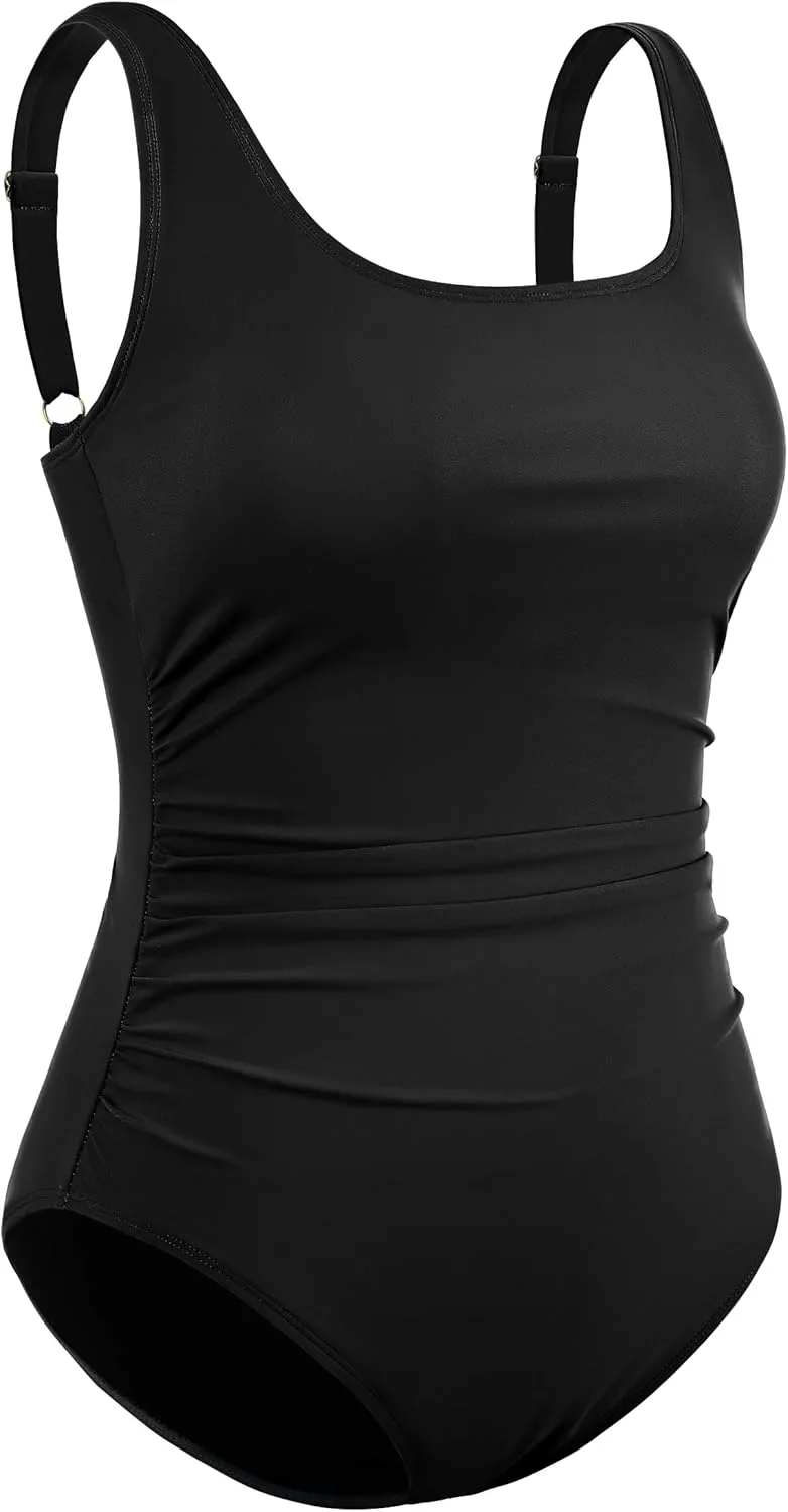 Firpearl Underwire Swimsuits for Women Ruched Tummy Control Long Torso One Piece Bathing Suits Push Up Modest Swimwear