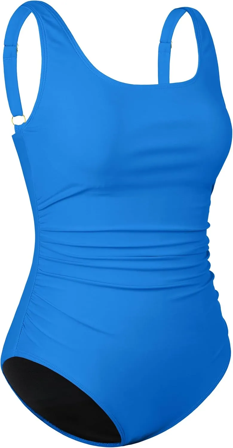 Firpearl Underwire Swimsuits for Women Ruched Tummy Control Long Torso One Piece Bathing Suits Push Up Modest Swimwear