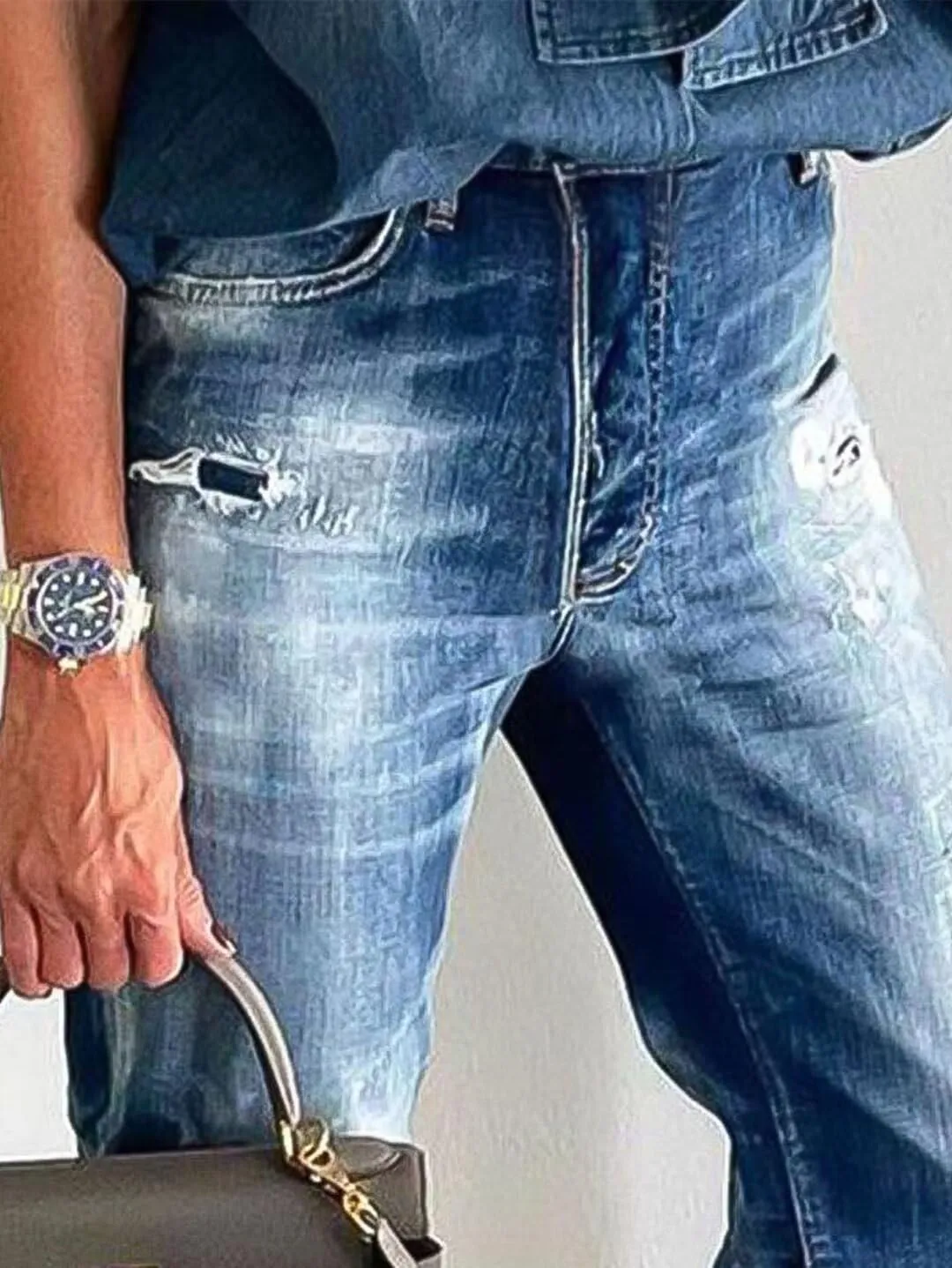 Flamingals Cropped Straight Leg Mid Rise Boyfriend Ripped Wash Roll Hem Denim Jeans