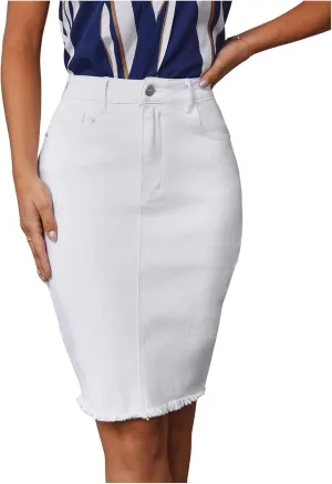 Floerns Women's Casual High Waist Raw Hem Bodycon Pencil Denim Skirt