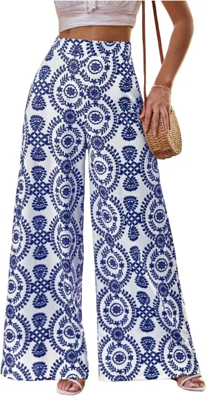 Floerns Women's High Waist Floral Wide Leg Palazzo Pants Flowy Travel Trousers