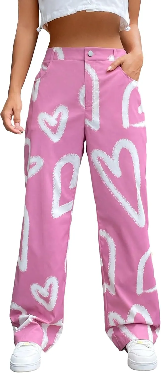 Floerns Women's High Waist Print Pants Y2K Print Wide Leg Denim Jeans