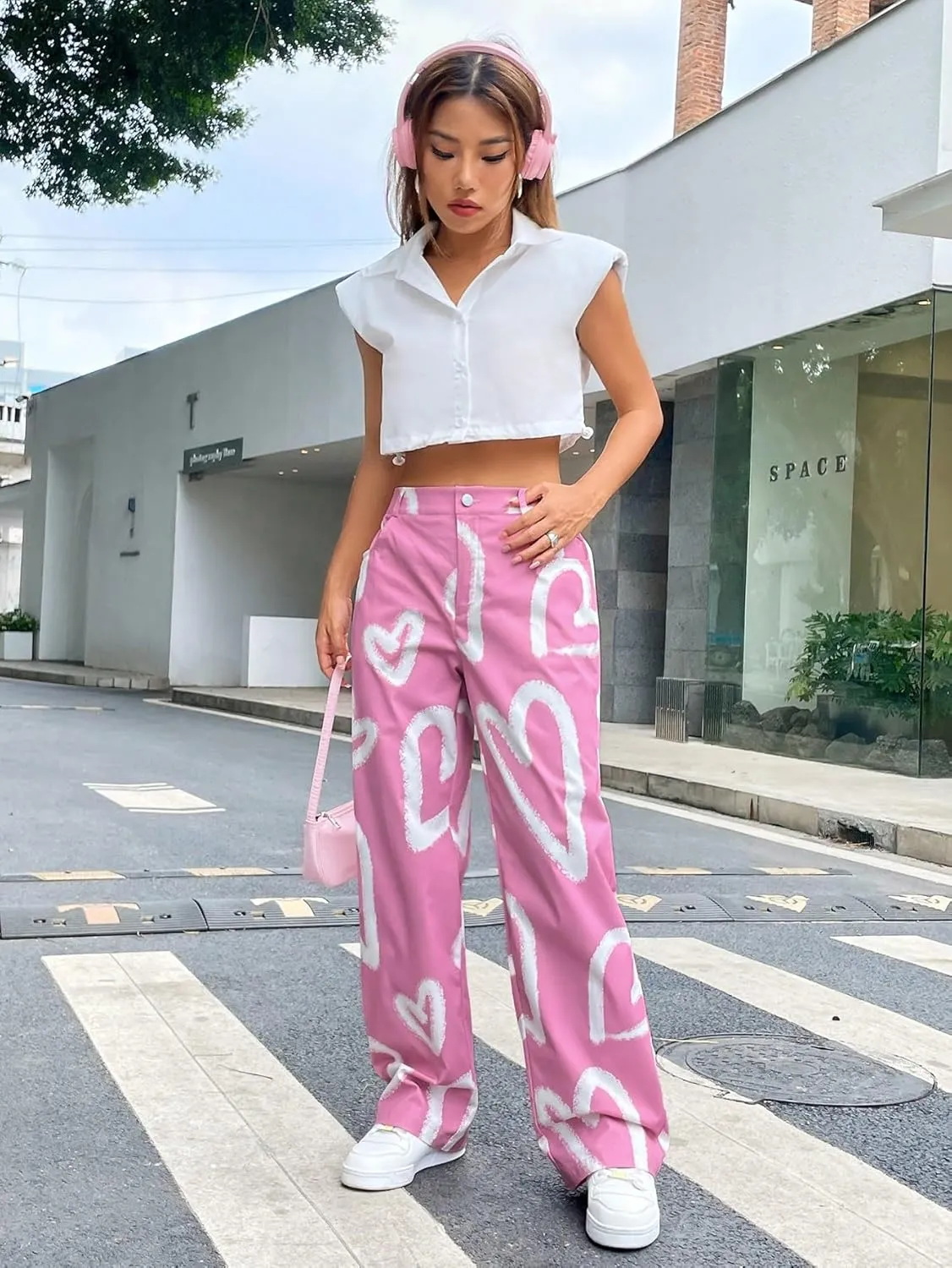 Floerns Women's High Waist Print Pants Y2K Print Wide Leg Denim Jeans