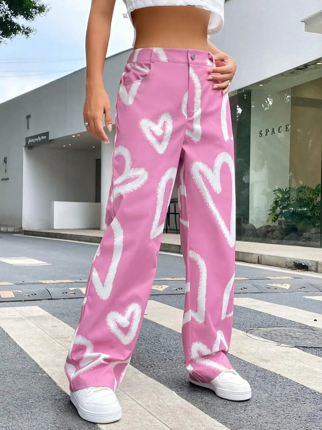 Floerns Women's High Waist Print Pants Y2K Print Wide Leg Denim Jeans
