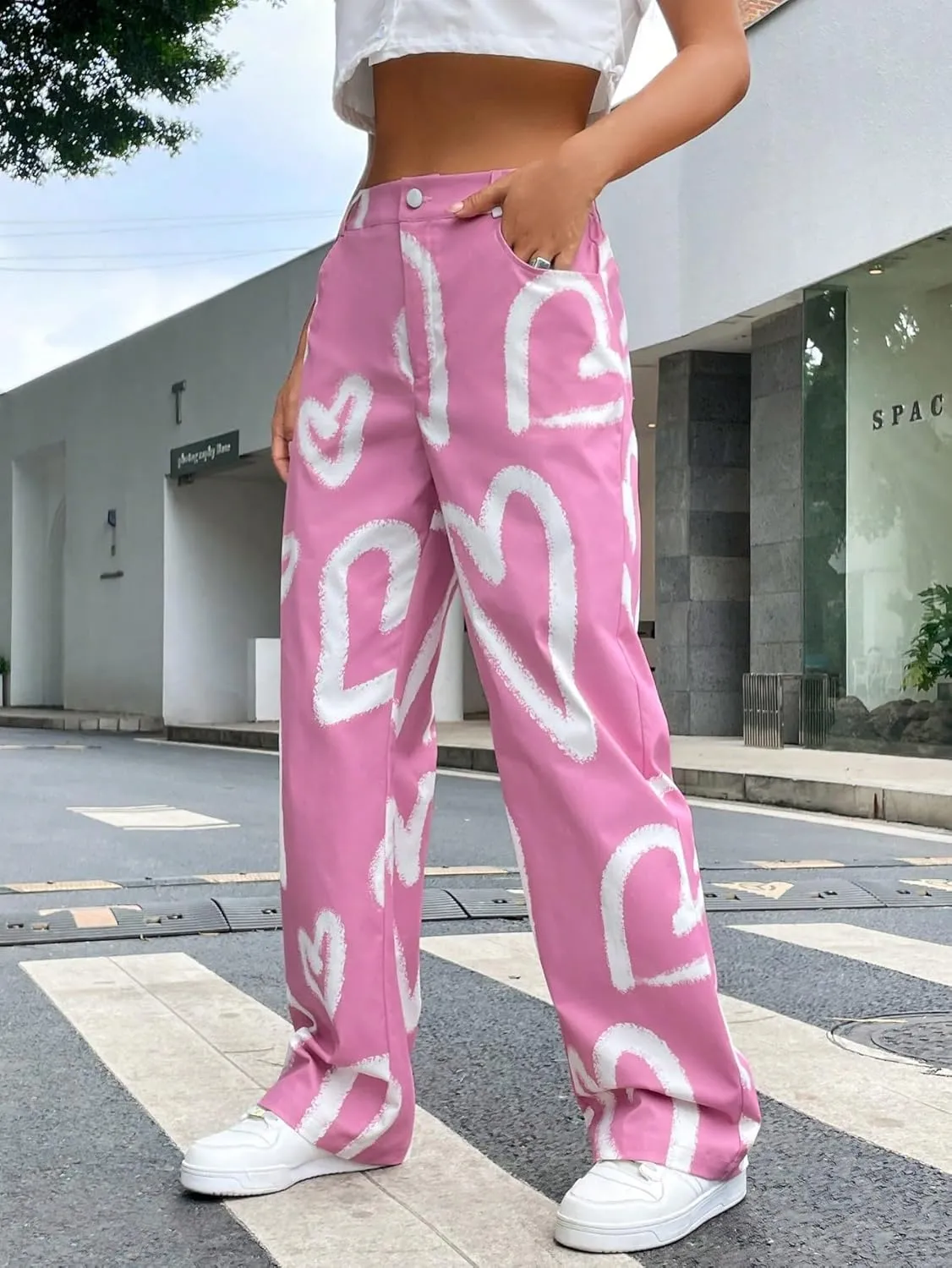 Floerns Women's High Waist Print Pants Y2K Print Wide Leg Denim Jeans