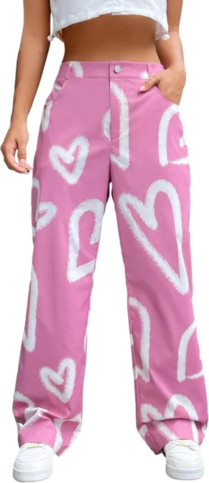Floerns Women's High Waist Print Pants Y2K Print Wide Leg Denim Jeans